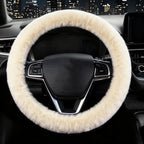 Furry Car Steering Wheel Cover, Fluffy Soft Warm Plush Non-Slip, 14 1/2-15 inch, for Women Girls, Pearl