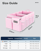 Trunk Organizer for Car - Car Organizer, Foldable Trunk organizer for SUVs & Sedans, Sturdy Organization for Car Accessories, Tools, Sundries, Pink, 2 Compartments, 21.3"×12.6"×10.6"
