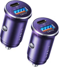 USB C Car Charger Adapter [2 Pack] [Mini & Metal] Cigarette Lighter USB Charger Fast Charging [PD QC 3.0] USBC Car Phone Charger for iPhone 15 Pro Max Plus 14 Samsung Galaxy S23 iPad Pro, Purple | Cigarette Lighter Charger, USB C Car Charger Fast...