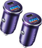USB C Car Charger Adapter [2 Pack] [Mini & Metal] Cigarette Lighter USB Charger Fast Charging [PD QC 3.0] USBC Car Phone Charger for iPhone 15 Pro Max Plus 14 Samsung Galaxy S23 iPad Pro, Purple | Cigarette Lighter Charger, USB C Car Charger Fast...