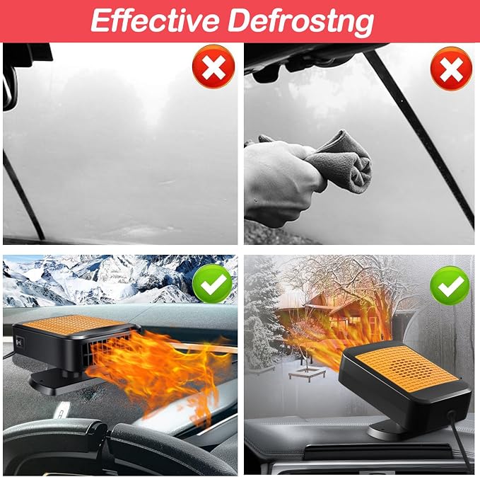 Car Heater,12V 200W Portable Car Heater Defroster Fans, 2 in 1 Heating & Cooling Fast Heating Defrost Defogger with Plug in Cigarette Lighter, Window Defroster for Car, SUV, Jeeps, Trucks (Orange)