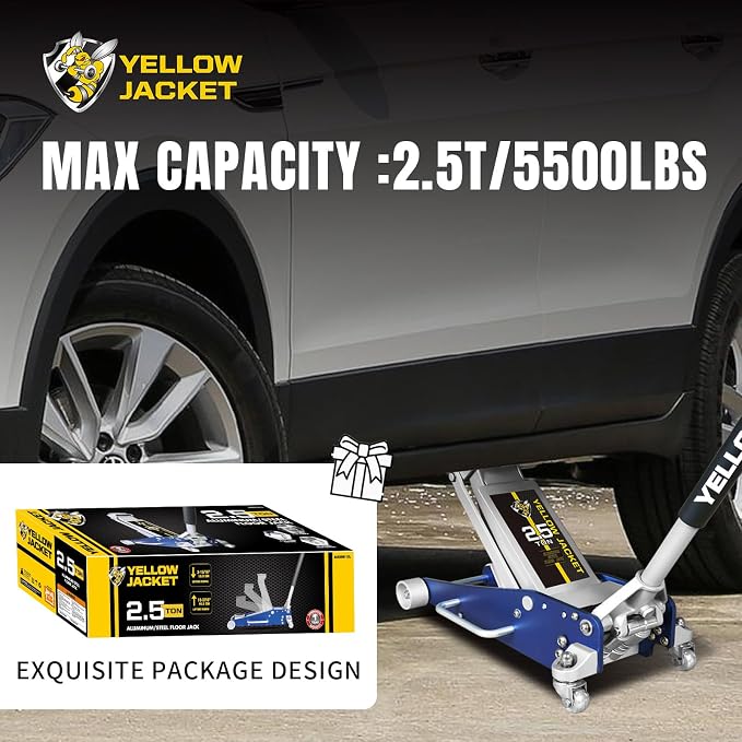 Floor Jack 2.5 Ton Hydraulic Low Profile Aluminum and Steel Racing Car Jack with Fast Lifting Dual Pump, 5500 lbs Capacity