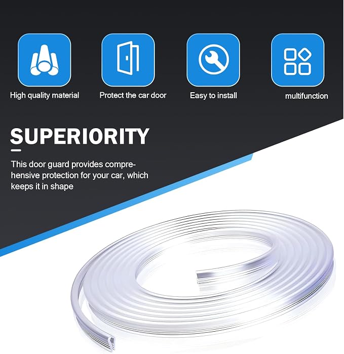 Automotive Door Entry Guard, 16.4Ft No Glue Transparent Car Door Edge Protector Strip, Anti-Miso Rubber Edge Trim for Cars, Trucks, SUVs, ATVs (White)