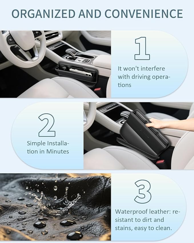 Car Seat Gap Filler, Pro-Seats Gap Filler Organizer and Storages 2-in-1, Premium Leather Center Console Organizer, Car Organizer Front Seat Universal Fit for Car SUV Truck