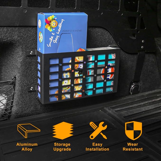 2 Pieces Universal Metal Car Storage Box, Small Cargo Pocket Molle Panel Frame Storage System, Storage Tray Basket for Car Truck RV Boat Home Storage, Black