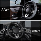 Car Steering Wheel Cover Leather Snap On 3Pcs Set Non-Slip Protector Wrap Steering Wheel Accessories 14.5-15 inch Universal Gray