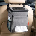 Car Trash Can with Lid and Tissue Holder, Leak-Proof Waterproof Automotive Garbage Cans, Car Accessory Interior, Trash Bin for the Back/Front/Console of Car, 2 Gallons, Grey