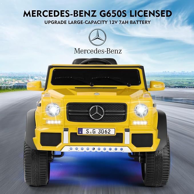 JOYLDIAS Kids Ride On Cars, Licensed Mercedes-Benz Maybach G650S, 12V7AH Battery Powered Toy Electric Car for Kids W/LED Underglow Lights,Remote Control,2 Motors,3 Speeds,Music,Bluetooth,Horn, Yellow