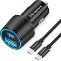 67.5W Car Charger USB C Super Fast Charging, 45W USBC & QC3.0 Port Plug for iPhone 17 Pro Max/Air/16/15/iPad, Samsung S26/S25 Android Cell Phone, Dual 12V Cigarette Lighter Adapter + 8 ft Type C Cable