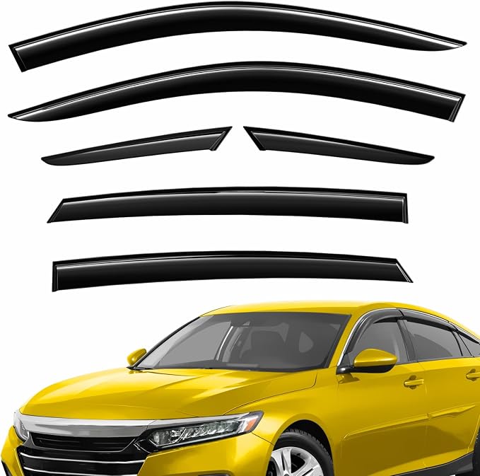 Extra Durable Window Deflectors Tape-On Window Visors Rain Guards Fit for Honda Accord 2018-2022, Sun Visors, Wind Vent for Shades, Exterior Car Accessories - 6pcs. AG0845