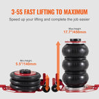 Air Jack, 3 Ton/6600 lbs Triple Bag Air Jack, Airbag Jack with Six Steel Pipes, Lift up to 17.7 inch/450 mm, 3-5 s Fast Lifting Pneumatic Jack, with Long Handles for Cars, Repair, (Red)