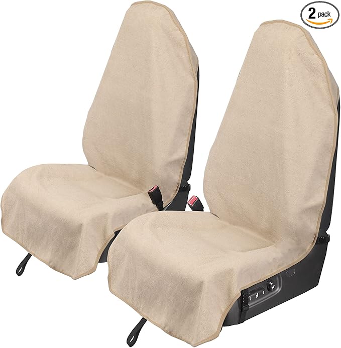 2pcs Beige Waterproof Towel Auto Car Seat Cover Protector Machine Washable - Fit Yoga Running Crossfit Athletes Beach Swimming Outdoor Sports