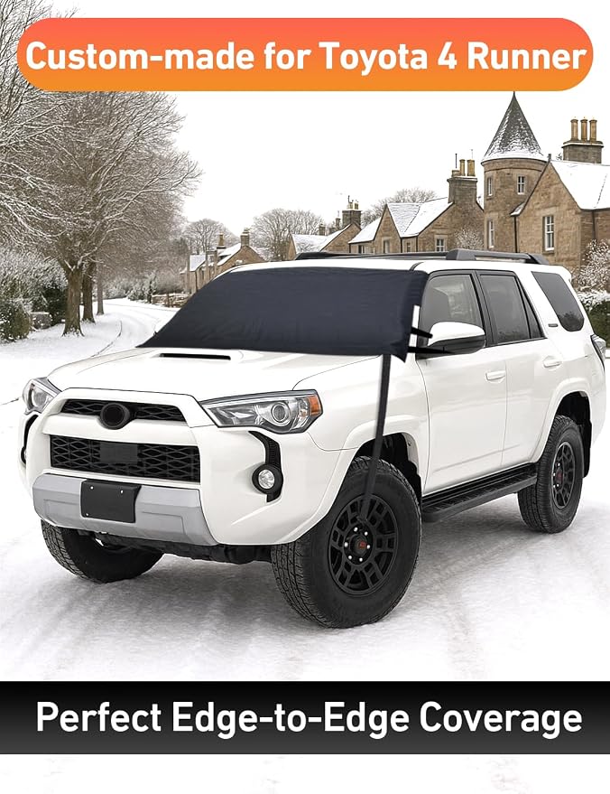 Car Snow Cover Compatible for Toyota 4Runner | Windshield Cover for Ice and Snow with S-Hook Straps | Heavy-Duty 600D Oxford Winter Car Cover, Waterproof & Anti-Slip
