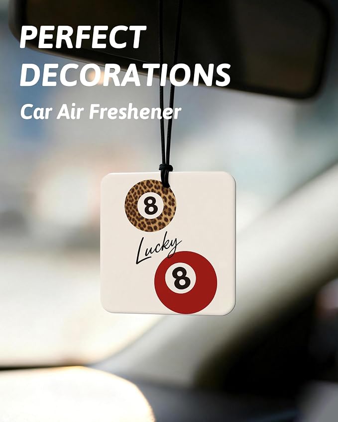 Funky Red Cheetah Orange Car Air Freshener 4 Pcs, Trendy Leopard Star Lucky 8 Ball Square Hanging Air Freshener for Closet Drawer Books, Girly Cheetah Car Accessories Mirror Decor for Women