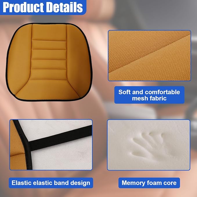 Car Seat Cushion Pad, Memory Foam Automotive Butt Cushion with Non-Slip Silicone Bottom, Breathable Driver Seat Protector for Vehicle, Home and Office Chairs (Orange)