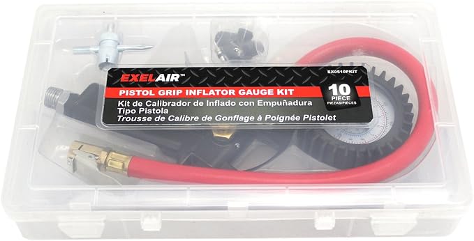 EXELAIR 10 Piece Pistol Grip Inflator Gauge Kit, 1/4, EX0510PKIT