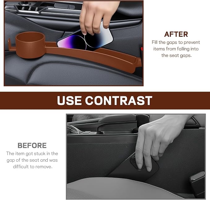 2PCS Car Seat Gap Filler Organizer, Multifunctional Vehicle Seat Side Gap Filler with Organizer & Cup Holder, Automotive Seats Crevice Stopper Gaps Plug, Universal Car Accessories (Orange)