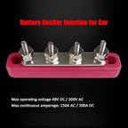 4 x #10 (M5) Studs Bus Bar, 4.2" Power Distribution Block Brass Battery BusBar Junction with Cover for Auto Boat Amplifier and More (Red)