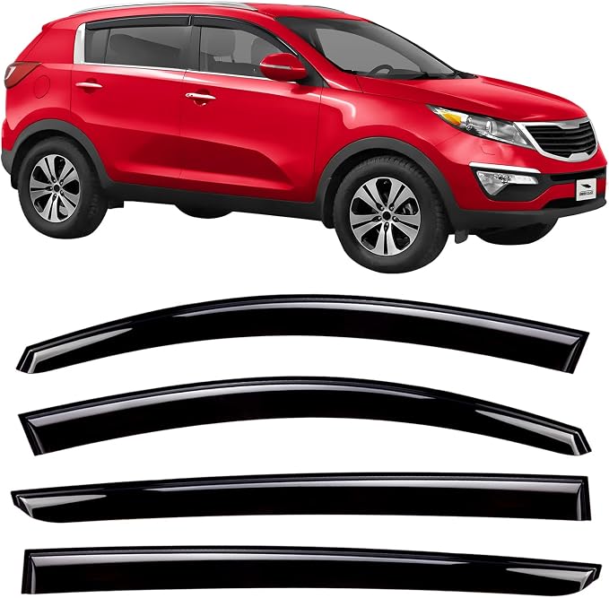 Voron Glass Tape-on Extra Durable Rain Guards for Kia Sportage 2011-2016, Window Deflectors, Vent Window Visors, 4 Pieces - 120142