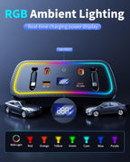 Car Charger Usb Hub with RGB Light for 2026 2025 2024 2023 2022 2021 2020 Toyota Corolla Accessories, 4-Port Docking Station with Retractable Cable, Phone Fast Charging Hub with Voltage Display