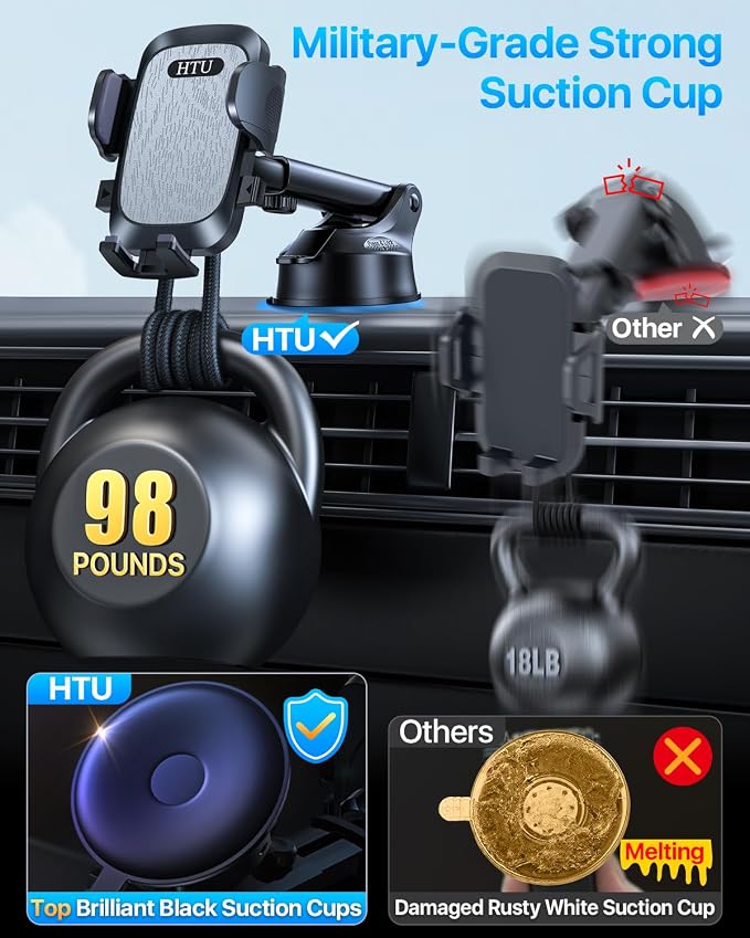 【Upgraded Strongest Suction & Pro Military-Grade】Ultimate Car Phone Mount【360°Rotatable Suction】Cell Phone Holders Truck Stand for Dashboard Windshield Vent for iPhone 17 Pro Max 16 Samsung,Dark Grey