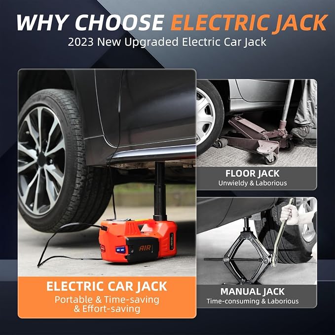 Electric Car Jack Quick Lifting Safe and Portable with Tire Inflator and LED Light Complete Set of Accessories 12V Hydraulic Floor Jack