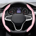 2-Piece Steering Wheel Cover, Carbon Fiber Segmented Steering Wheel Protector, Universal and Anti-Slip Durable Car Leather Protective Cover, Car Interior Accessories for Women and Men (Pink)