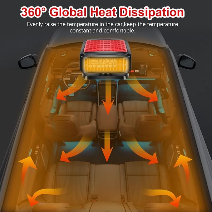 12V 200W Car Heater - 360° Rotatable 2-in-1 Heating & Cooling Fan, Windshield Demister Defroster, Plug-in Cigarette Lighter, Universal Fit for All Vehicles
