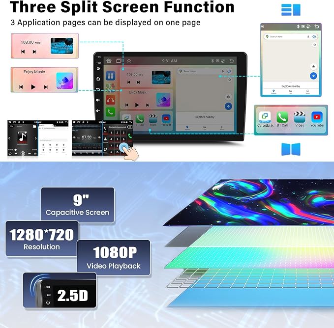 8 Core 6+128G for Honda CRV 2012-2016 Android 15 Car Stereo with Wireless Carpaly Android Auto, 9’’ 1280×720P IPS Touchscreen with Bluetooth 5.0 32-EQ 59-UI DSP GPS WiFi FM/RDS SWC Backup Cam+Canbus