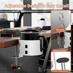 Upgraded Large Desk Cup Holder Clamp, Anti-Spill Cup Holder for Table, Durable 5 Adjustable Directions, Metal Office & PC Gaming Desk Accessories, Enough to Hold Coffee Cups, Water Bottles, White