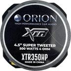 ORION XTR Series XTR350HP 3.4” Big Motor Super Tweeter | Aluminum Diaphragm, 1” Voice Coil, 125W RMS, 500W Max, Built-in Crossover - High Performance, Pro Car Audio Tweeter (Pair)