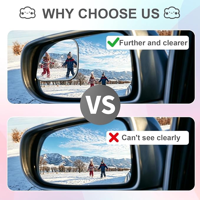 2PCS Fan Shaped Car Blind Spot Mirror, HD Frameless Convex Glass Rearview Mirror, Rotatable Wide Angle Vehicle Side Auxiliary Mirror with Strong Adhesive, Universal Fit for Car SUV Truck Silver
