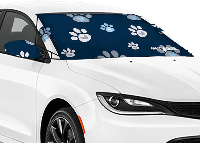 Vortex | Full-Coverage Car Windshield Cover for Ice and Snow, Standard Size (Puppy Paws) - Wiper Blade + Side Mirror Covers - Fit-Fast Straps, Security Panels + Storage Pouch - 59x41 Inches
