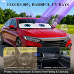 Car Windshield Sun Shade, Universal Fit Midsized Sedan SUV, Classic Black | 63 x 31.5" Windshield Cover, Foldable Front Window Sunshade, UV Heat Protection, Cute Eyes Series