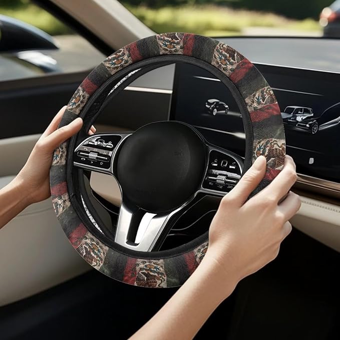 Mexican Flag Steering Wheel Protection Stretch-on Easy Install | Women Men Car Interior Accessories, Universal 15 Inch Fit Auto, Suvs, Truck
