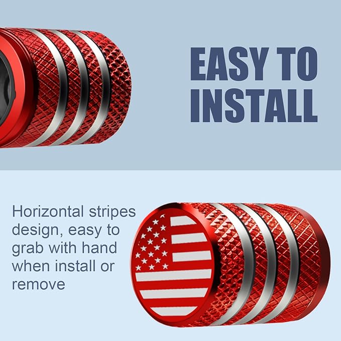 Tire Valve Stem Cap Cover - (12 Pack) Tire Air Cap Metal with Plastic Liner Corrosion Resistant Leak-Proof American Flag for Car Truck Motorcycle Bike Red