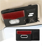 Car Sun Visor Organizer, Carbon Fiber Visor Glasses Tissue Card Holder Storage Pocket Pouch, Multifunctional Auto Sunshade Organizer Case Bag for Pens Documents Napkin, Universal Fit (Red)