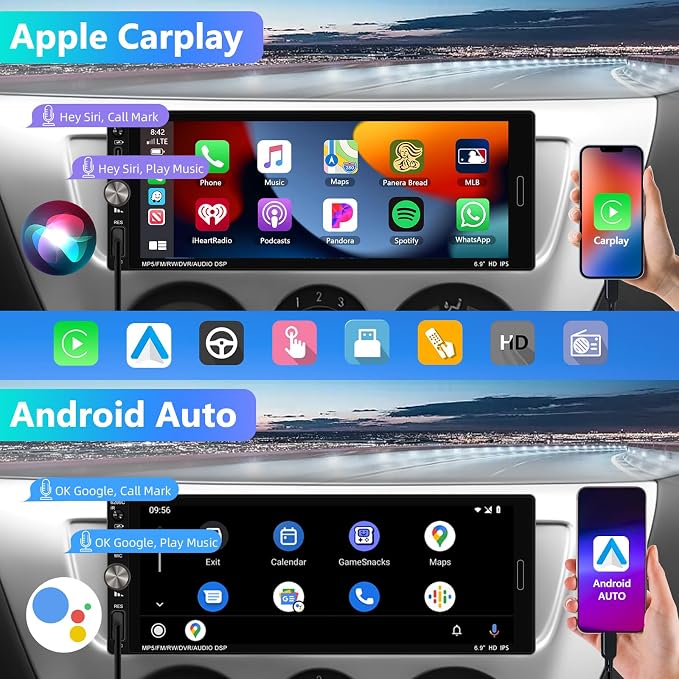 Single Din Car Stereo with Wireless Apple Carplay, 6.9 Inch Touchscreen Car Radio with Bluetooth 5.0 Android Auto Mirror Link FM/EQ USB/AUX/TF/SWC+Remote Control