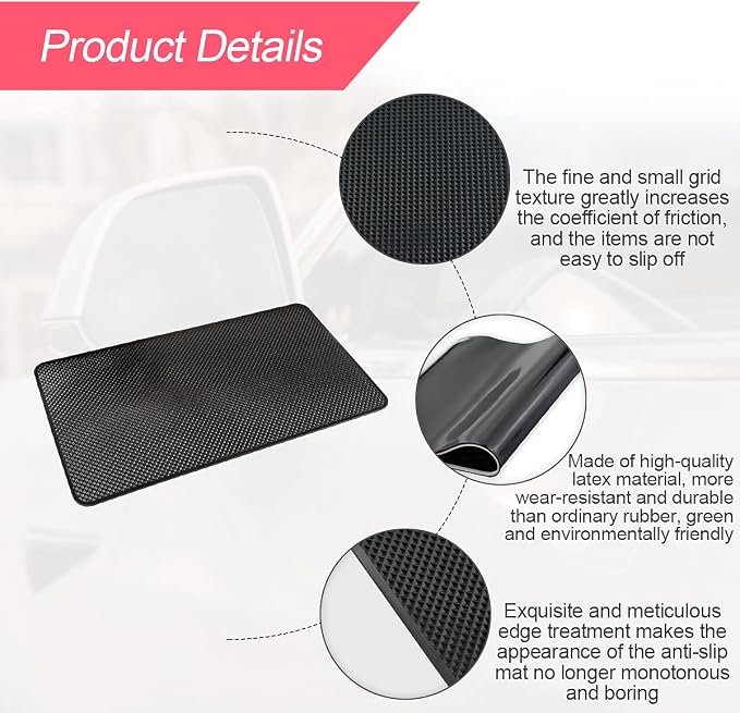 Car Dashboard Anti-Slip Rubber Pad, 10.6"x 5.9" Universal Non-Slip Car Magic Dashboard Sticky Adhesive Mat for Phones Sunglasses Keys Electronic Devices and More Use (Black/Grid)