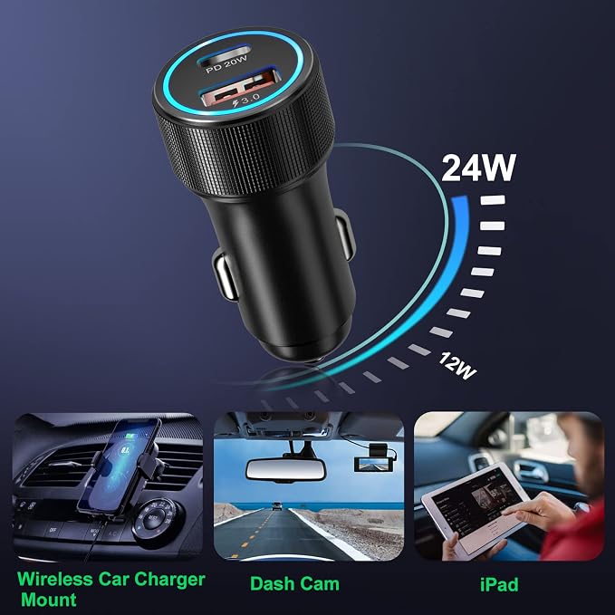 USB C Car Charger 5 Pack, 36W Dual Port PD&QC 3.0 Fast Charging 12V USB Car Charger Cigarette Lighter Adapter Plug for iPhone 15 14 13 12 11 Pro Max SE,iPad,Samsung,Pixel(Black)