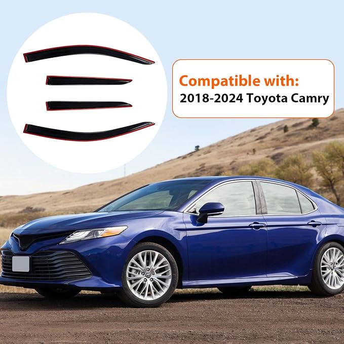 Window Rain Guards Compatible with 2018-2024 Toyota Camry, 4pcs Smoke Tint Vent Deflectors Window Visors Deflectors Outside Mount Tape On Style Acrylic Set of 4