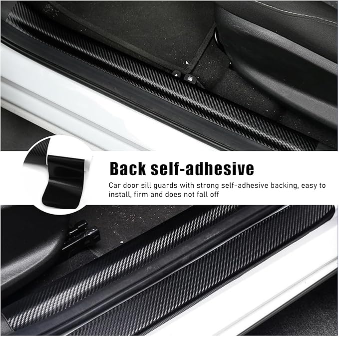 4 PCS Car Door Sill Protectors, Anti Scratch Carbon Fiber Auto Threshold Cover Strips, Decorative Door Entry Edge Scuff Sticker Universal for Most Vehicles, Car Accessories (Black 5D)