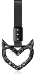 Bling Car Accessories Bling Heart Handle Ring Car Accessory for Women Heart Hand Strap Drift Charm Rear Bumper Warning Ring Decor for auto Bus Interior Exterior Decoration (Black,Devil Style)