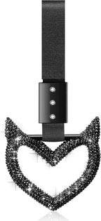 Bling Car Accessories Bling Heart Handle Ring Car Accessory for Women Heart Hand Strap Drift Charm Rear Bumper Warning Ring Decor for auto Bus Interior Exterior Decoration (Black,Devil Style)