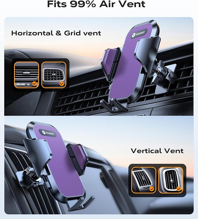 2026 Upgrade Phone Holders for Your Car with Double Lock Vent Clip Cell Phone Car Mount Universal Car Phone Holder, 360° Rotation Easy Clamp Car Mount for iPhone 17 Pro Max 16 15 14 13 12