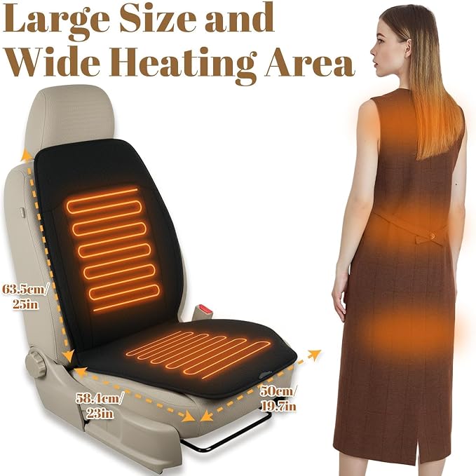 Heated Seat Cover with Fast Heat Warmer, Large Size Winter Seat Cushion Heating Pad Warm Christmas Holiday Gift for Home Office Winter, 3 Models Setting, Black