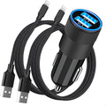 【MFi Certified】iPhone Car Charger Fast Charging, 4.8A Dual USB Smart Power Cigarette Lighter USB Car Charger with 2Pack Lightning Braided Cable for iPhone 14 13 12 11 Pro XS Mini XR X SE iPad