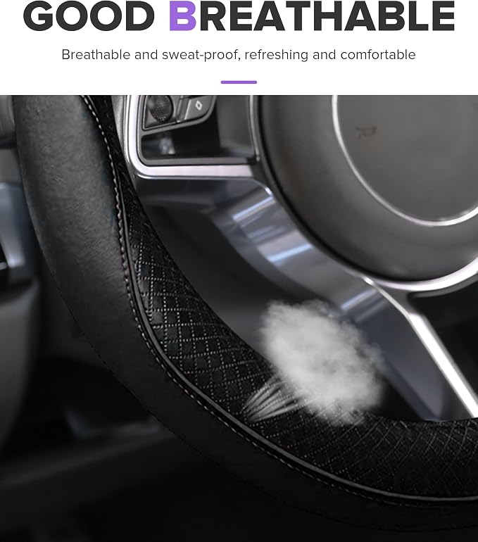 Steering Wheel Cover,Car Accessories,Microfiber Leather Car Steering Wheel Covers,Universal 15 Inch Anti-Slip Breathable Auto Interior Decor Protector,Suitable for Most Cars (Black)