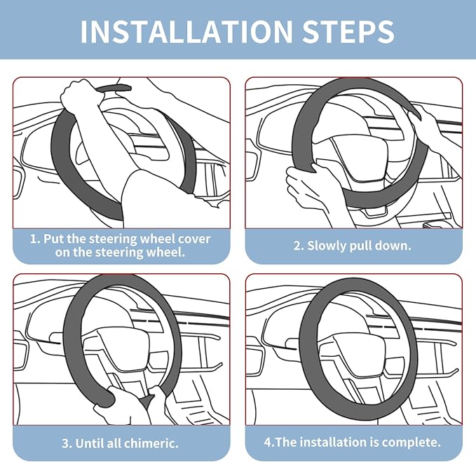 Car Steering Wheel Cover Full Surround - Soft Breathable Anti-Slip Heavyweight Safety Cover, Thick Cushioned Sports Style Universal Fit for Auto Truck SUV (Black/Sky Blue)