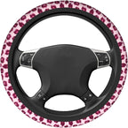 Pink Leopard Pattern Steering Wheel Cover Pink Cheetah Pattern Steering Wheel Cover Anti-Slip Breathable 15 Inch Universal 2 Pcs Car Interior Cup Holder Pad for Men Women